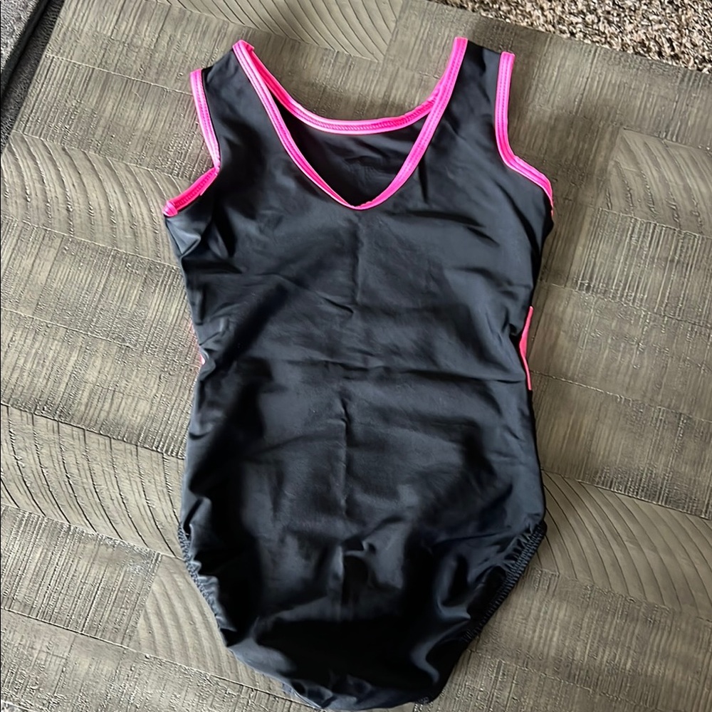 Black and Pink Superhero Gymnastics Leotard - Picture 3 of 3